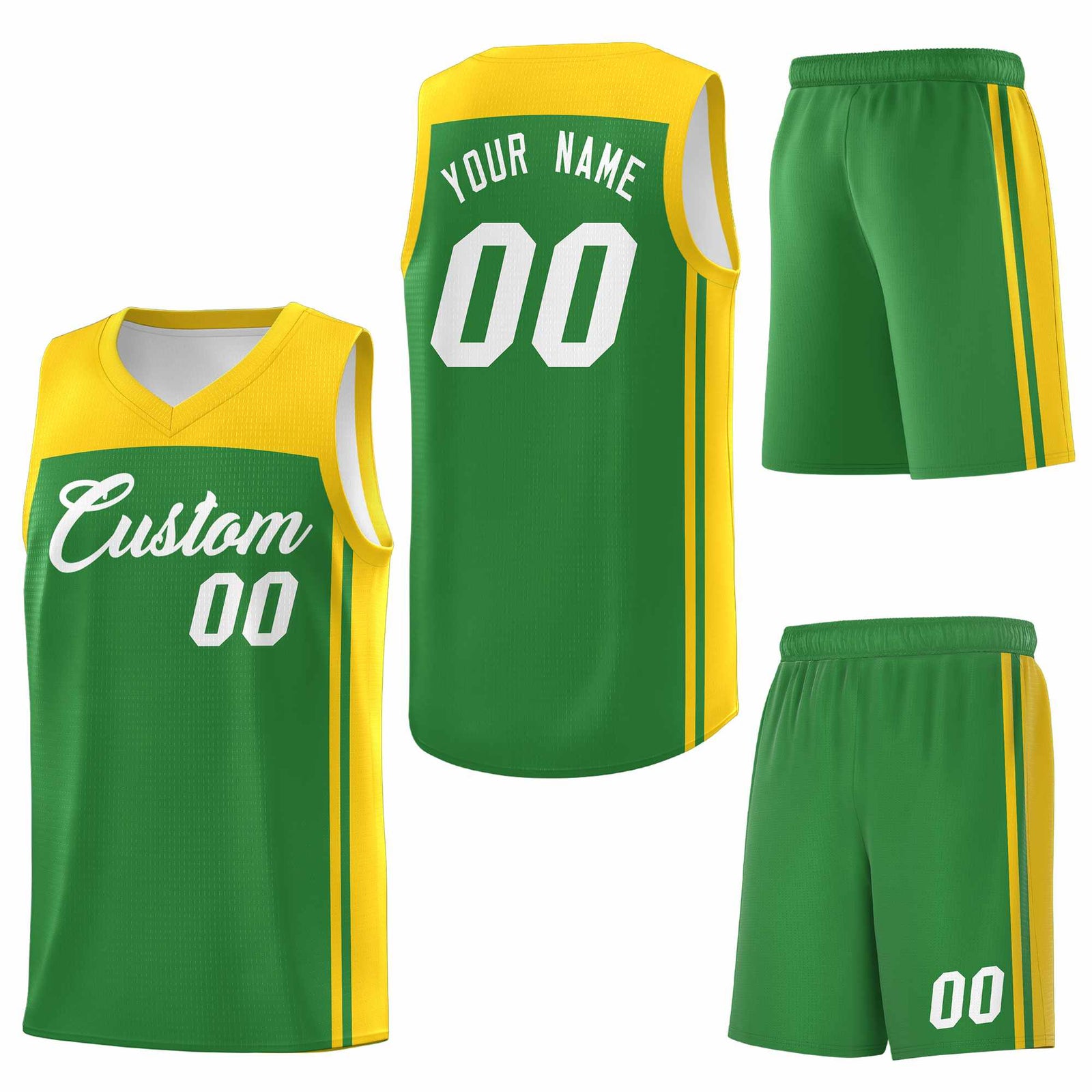 Custom Kelly Green Gold Classic Sets Sports Uniform Basketball Jersey