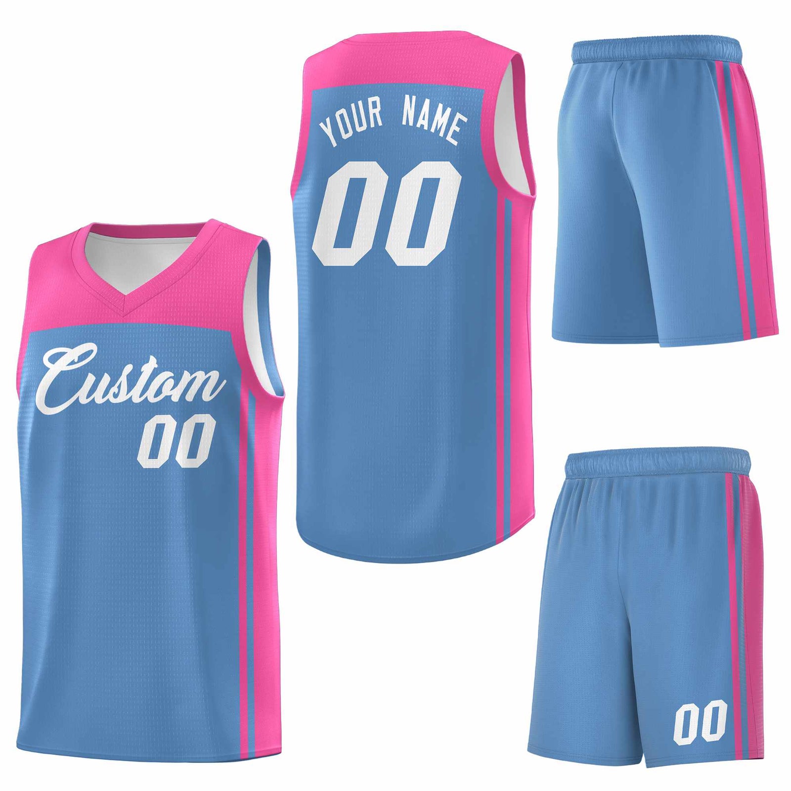 Custom Light Blue Pink Classic Sets Sports Uniform Basketball Jersey