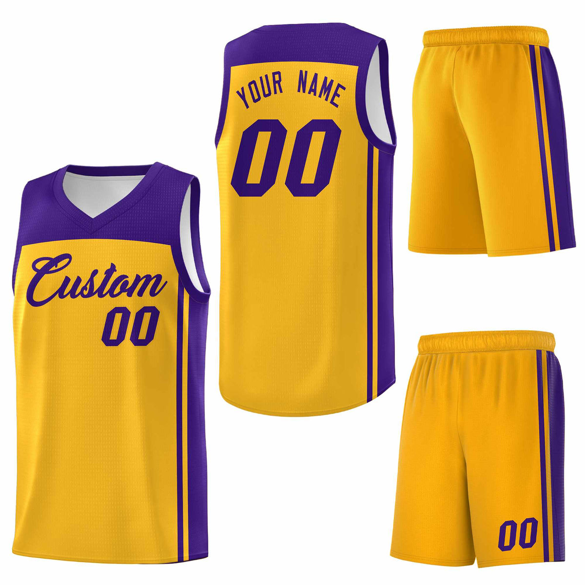Custom Yellow Purple Classic Sets Sports Uniform Basketball Jersey