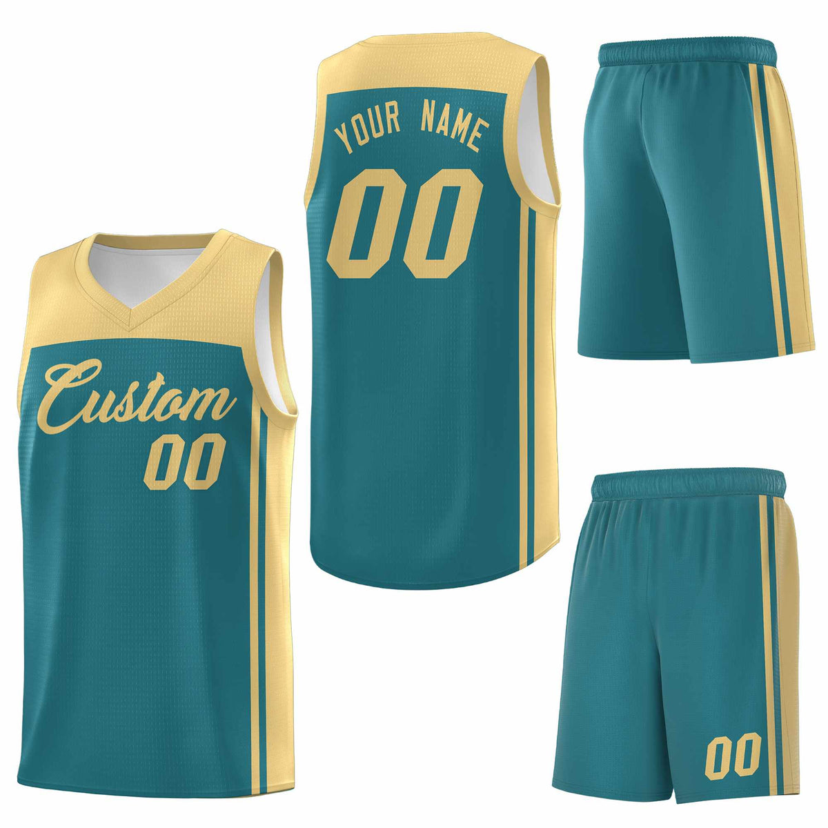 Custom Aqua Khaki Classic Sets Sports Uniform Basketball Jersey
