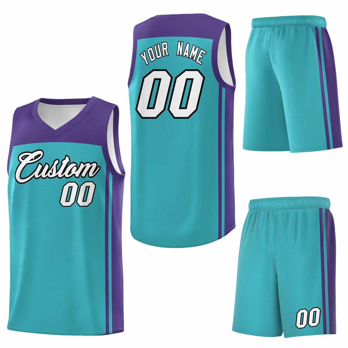Custom Aqua Purple Classic Sets Sports Uniform Basketball Jersey