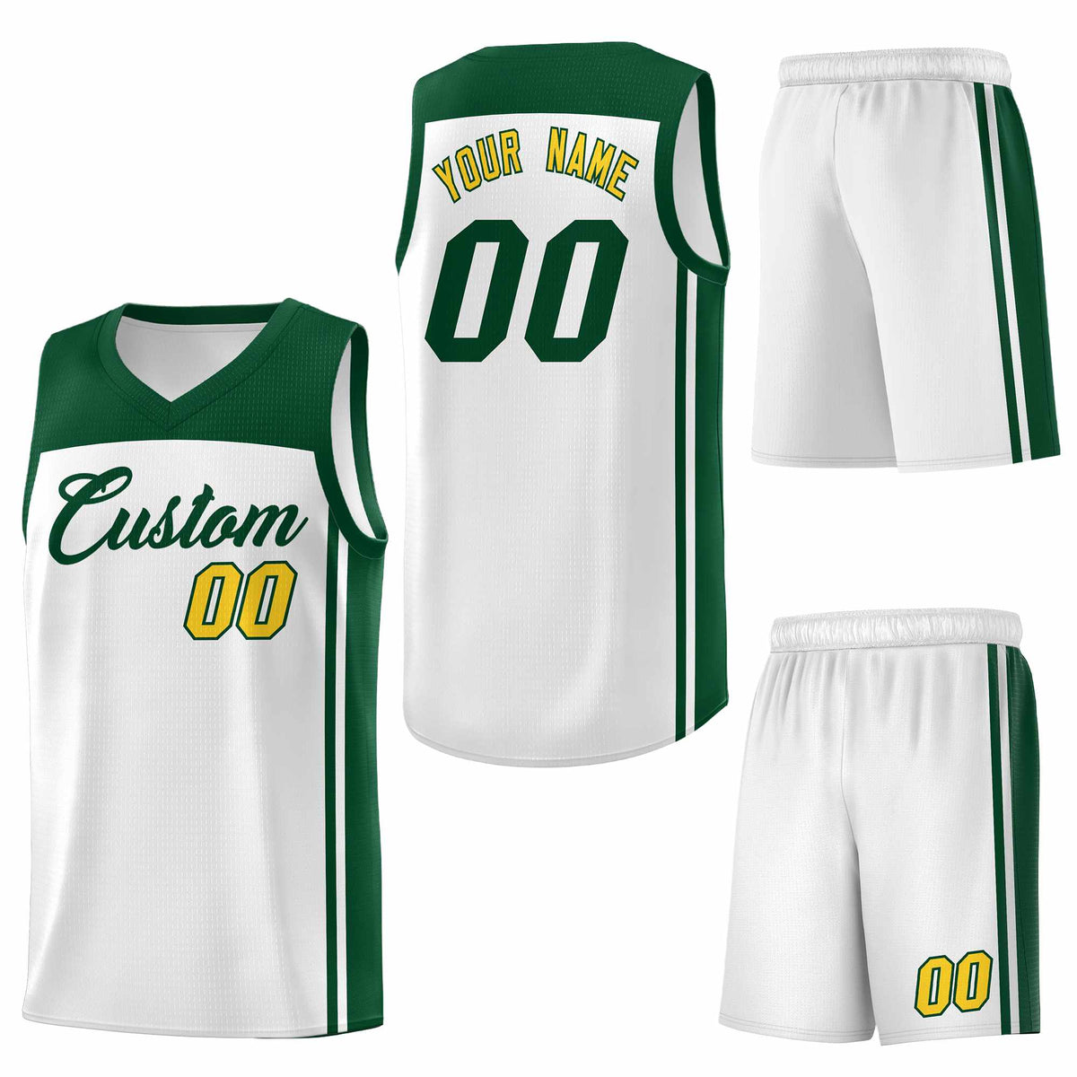 Custom White Green Classic Sets Sports Uniform Basketball Jersey