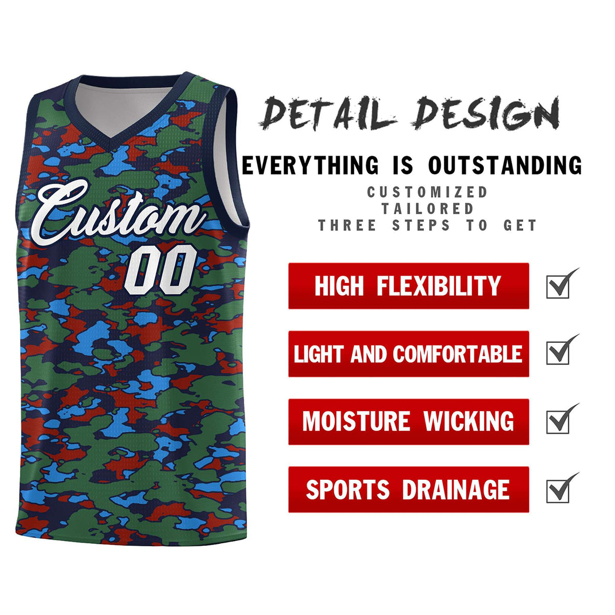 Custom Personalized Camo Sets Sports Uniform Basketball Jersey
