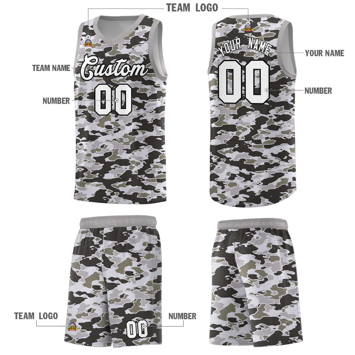 Custom Personalized Camo Sets Sports Uniform Basketball Jersey