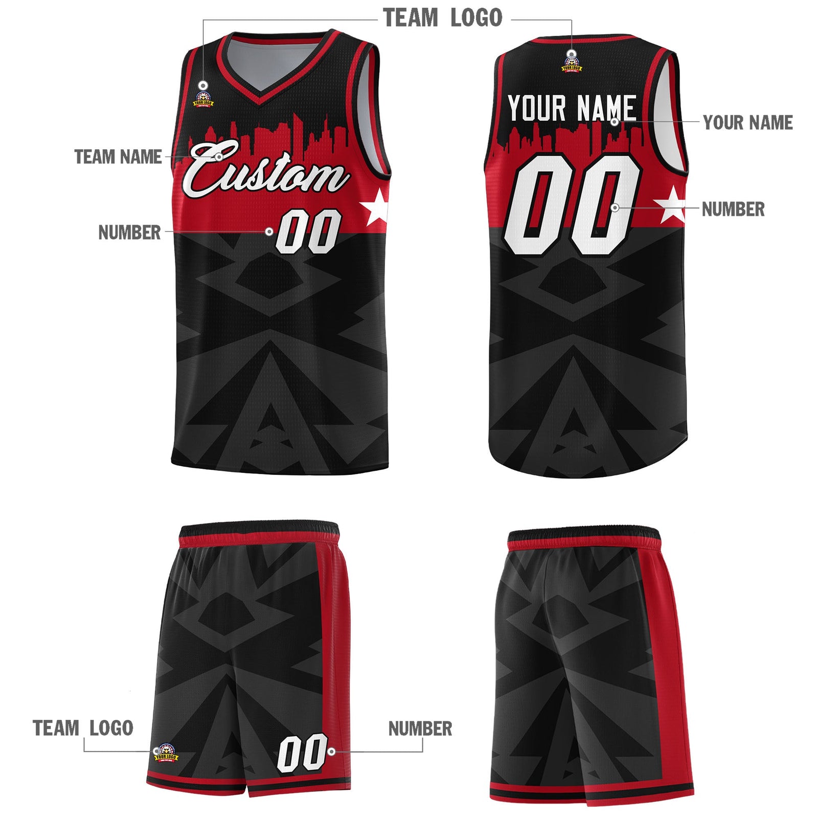 Custom Black Personalized City Silhouette Pattern Sports Uniform Basketball Jersey