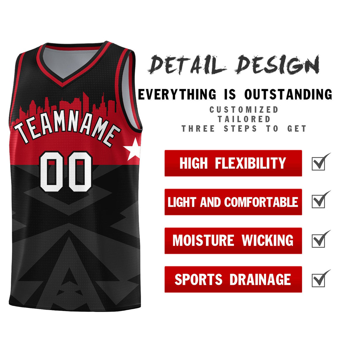 Custom Black Personalized City Silhouette Pattern Sports Uniform Basketball Jersey
