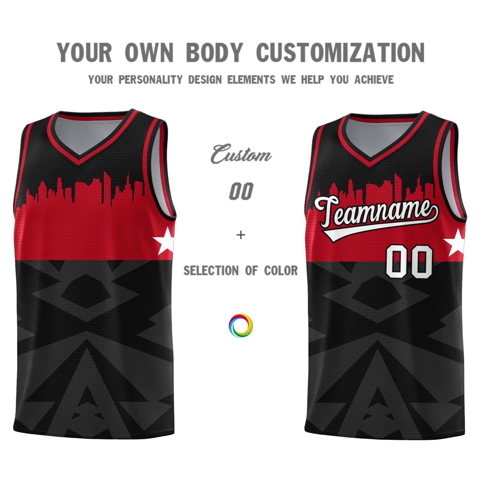 Custom Black Personalized City Silhouette Pattern Sports Uniform Basketball Jersey