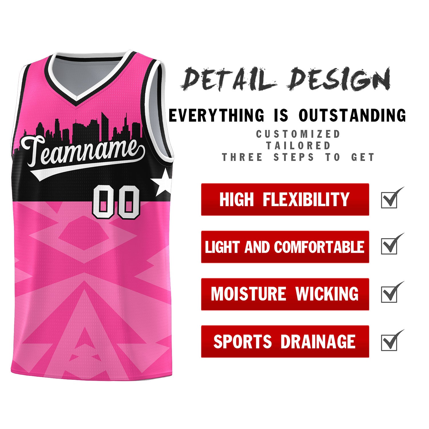Custom Pink Personalized City Silhouette Pattern Sports Uniform Basketball Jersey
