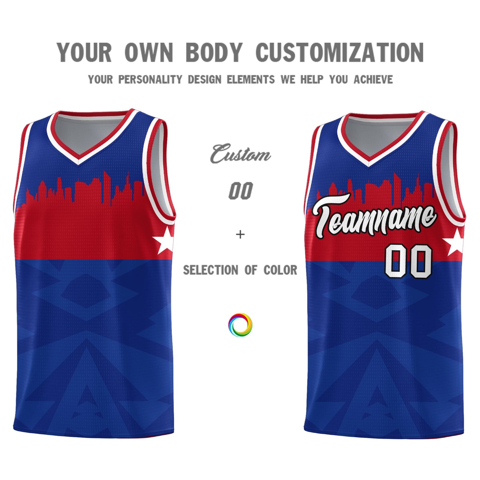 Custom Royal Personalized City Silhouette Pattern Sports Uniform Basketball Jersey