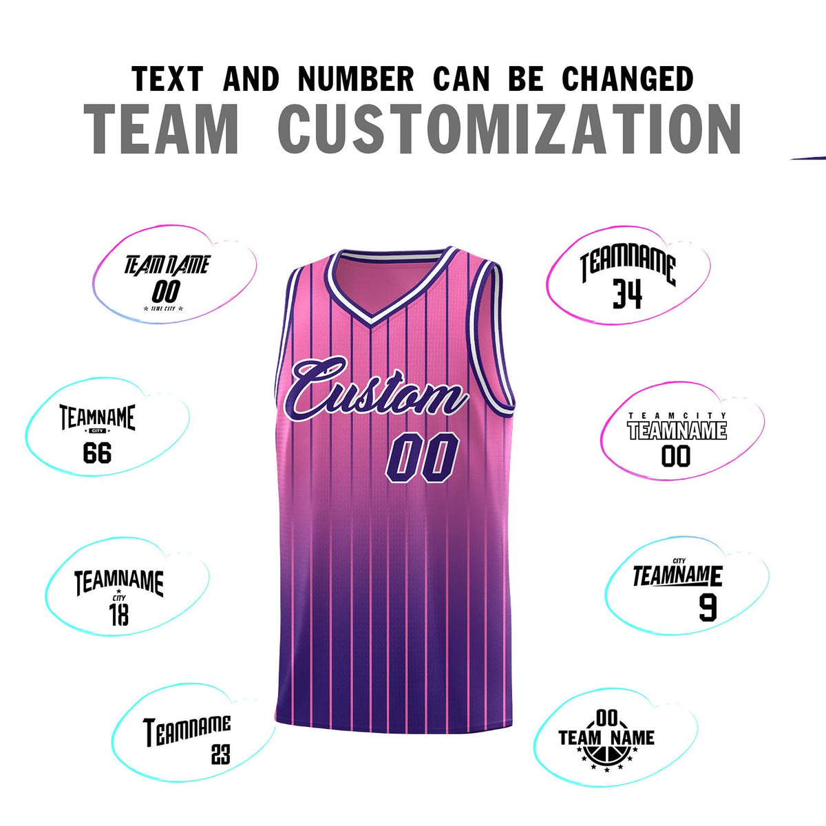 Custom Pink Purple Gradient Fashion Sets Sports Stripe Uniform Basketball Jersey