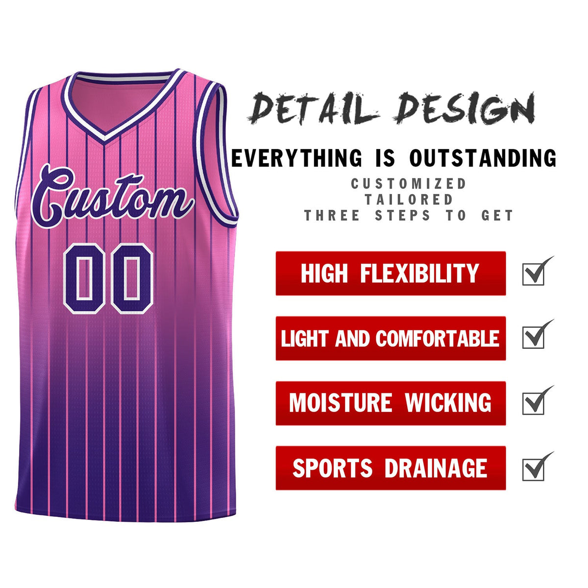 Custom Pink Purple Gradient Fashion Sets Sports Stripe Uniform Basketball Jersey