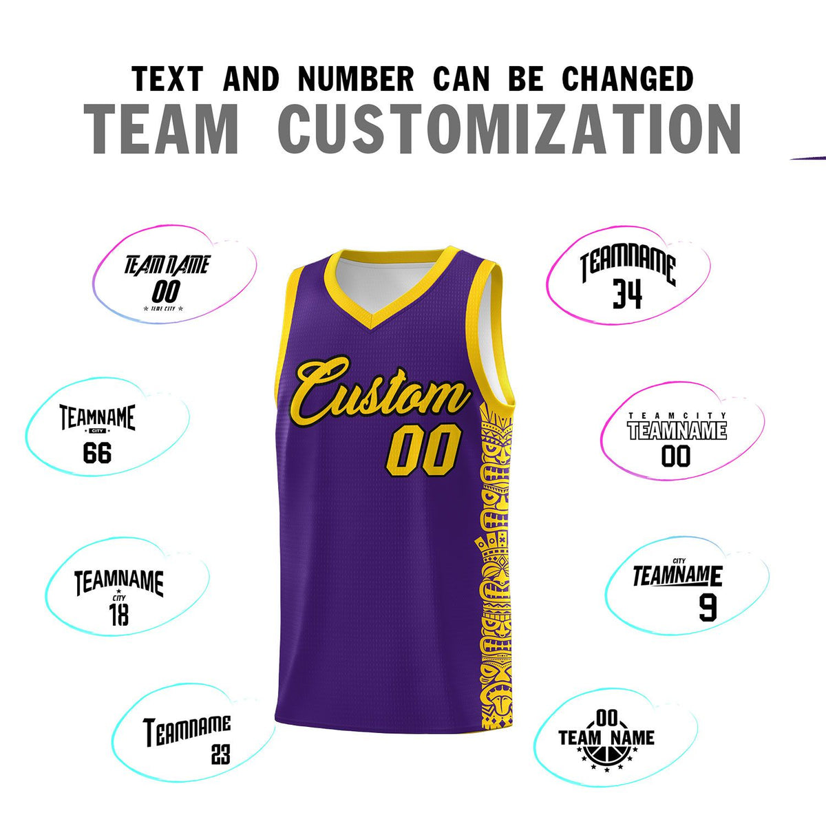 Custom Purple Gold Personalized Indians Pattern Sets Sports Uniform Basketball Jersey