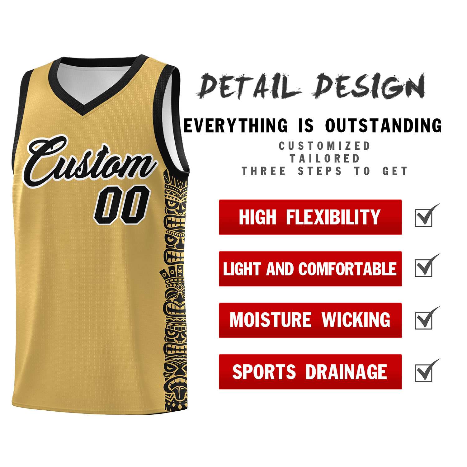 Custom Khaki Black Personalized Indians Pattern Sets Sports Uniform Basketball Jersey