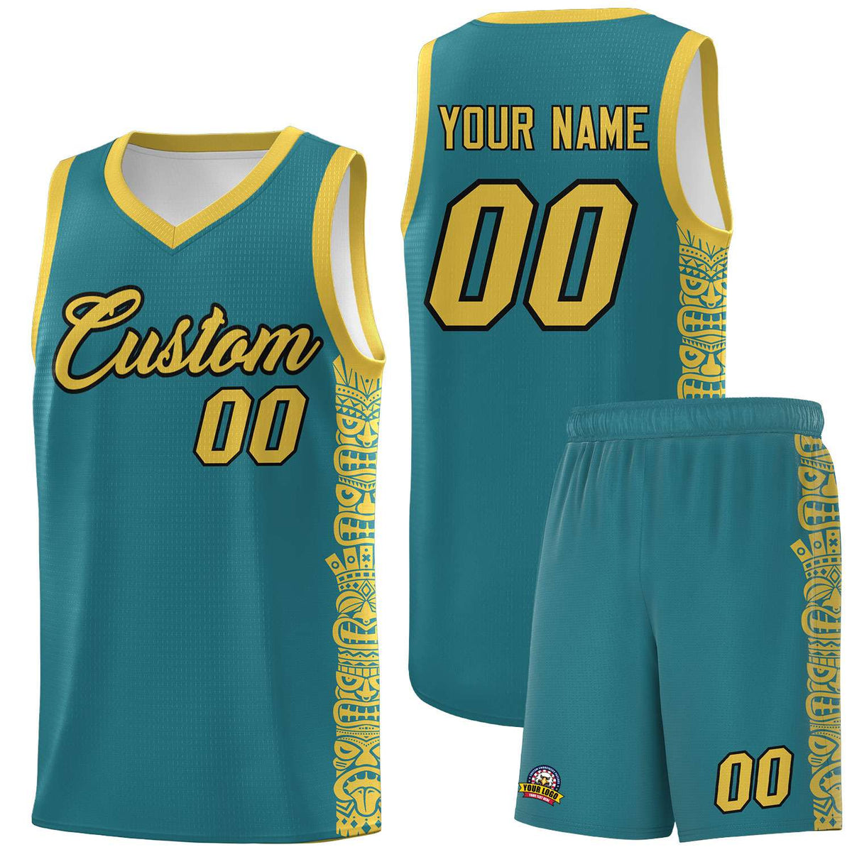 Custom Aqua Yellow Personalized Indians Pattern Sets Sports Uniform Basketball Jersey