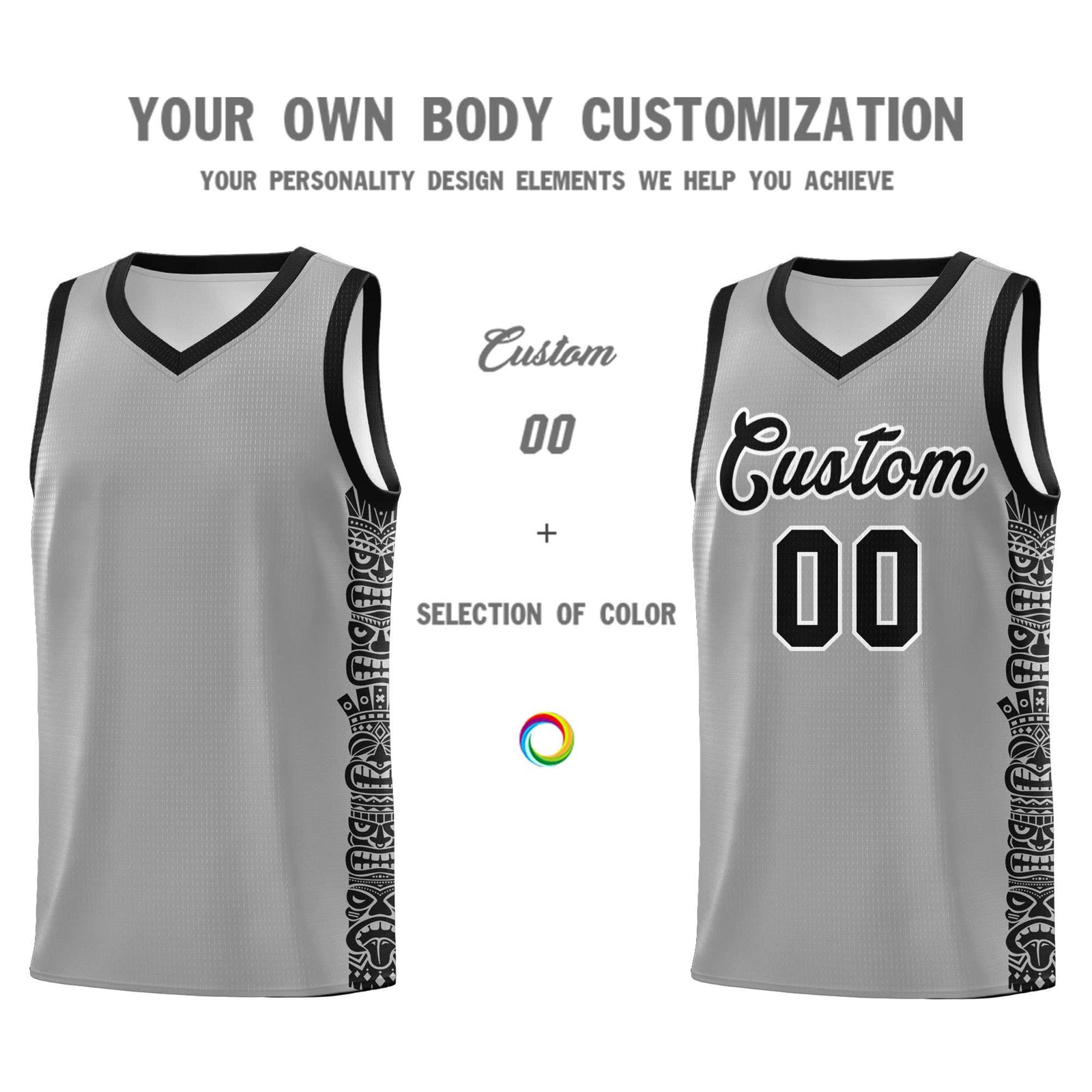 Custom Gray Black Personalized Indians Pattern Sets Sports Uniform Basketball Jersey