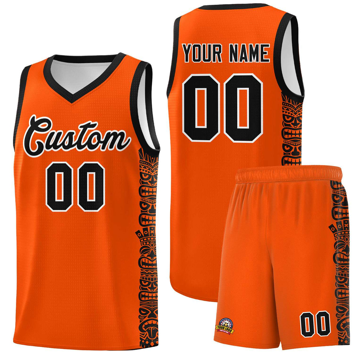 Custom Orange Black Personalized Indians Pattern Sets Sports Uniform Basketball Jersey