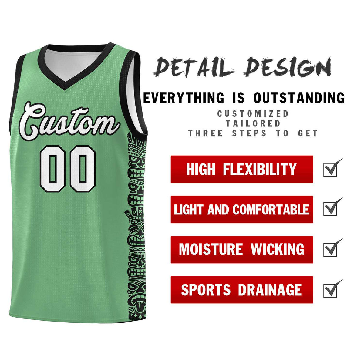 Custom Green Black Personalized Indians Pattern Sets Sports Uniform Basketball Jersey