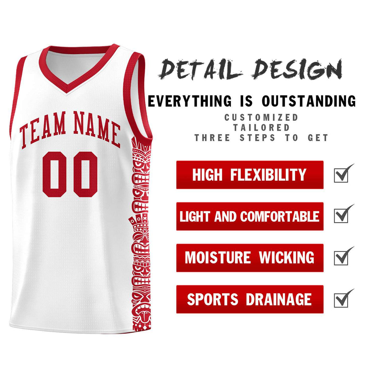 Custom White Red Personalized Indians Pattern Sets Sports Uniform Basketball Jersey