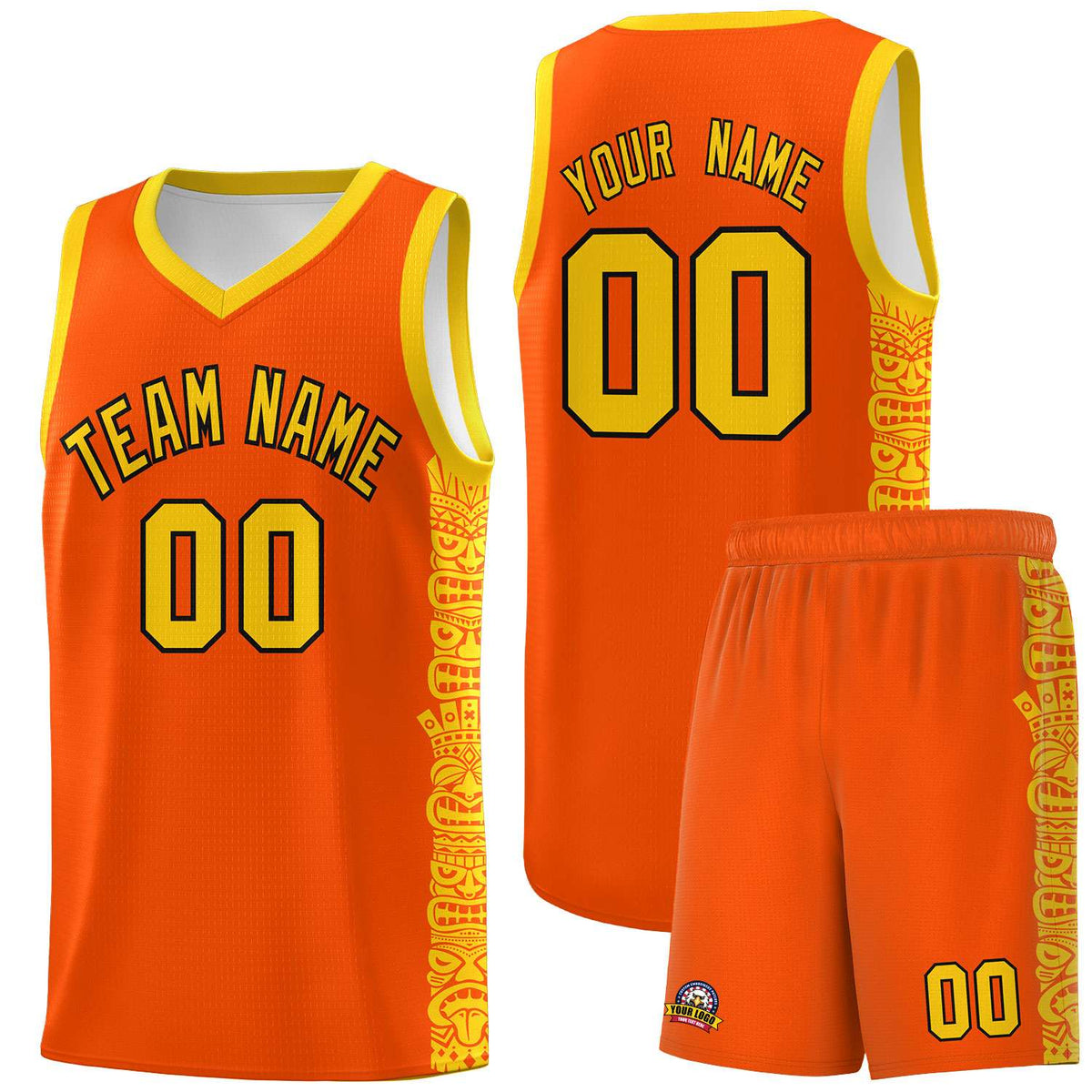 Custom Orange Gold Personalized Indians Pattern Sets Sports Uniform Basketball Jersey