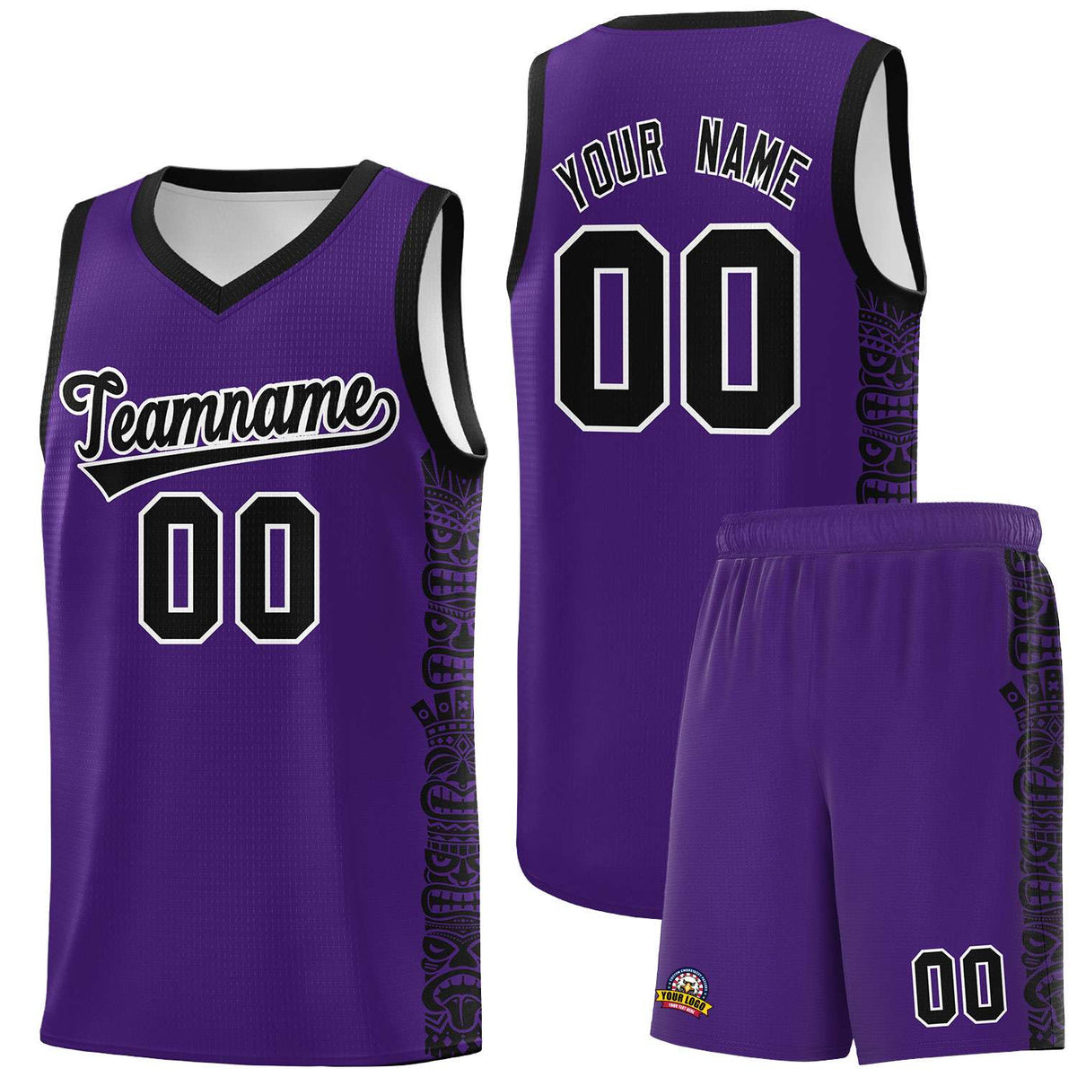 Custom Purple Black Personalized Indians Pattern Sets Sports Uniform Basketball Jersey