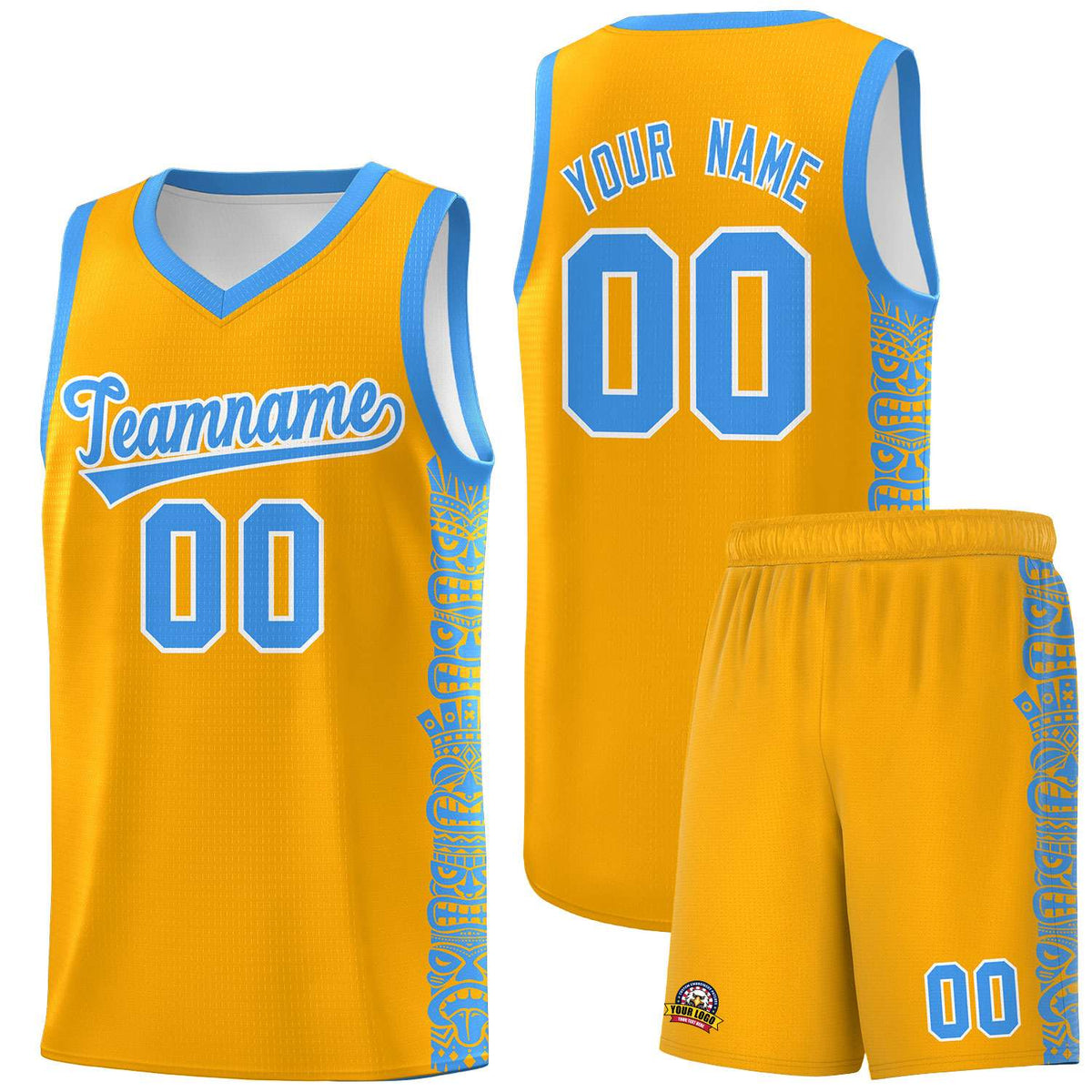 Custom Yellow Powder Blue Personalized Indians Pattern Sets Sports Uniform Basketball Jersey