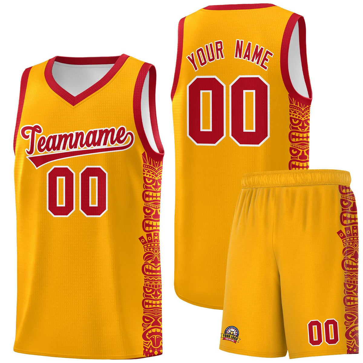 Custom Yellow Red Personalized Indians Pattern Sets Sports Uniform Basketball Jersey