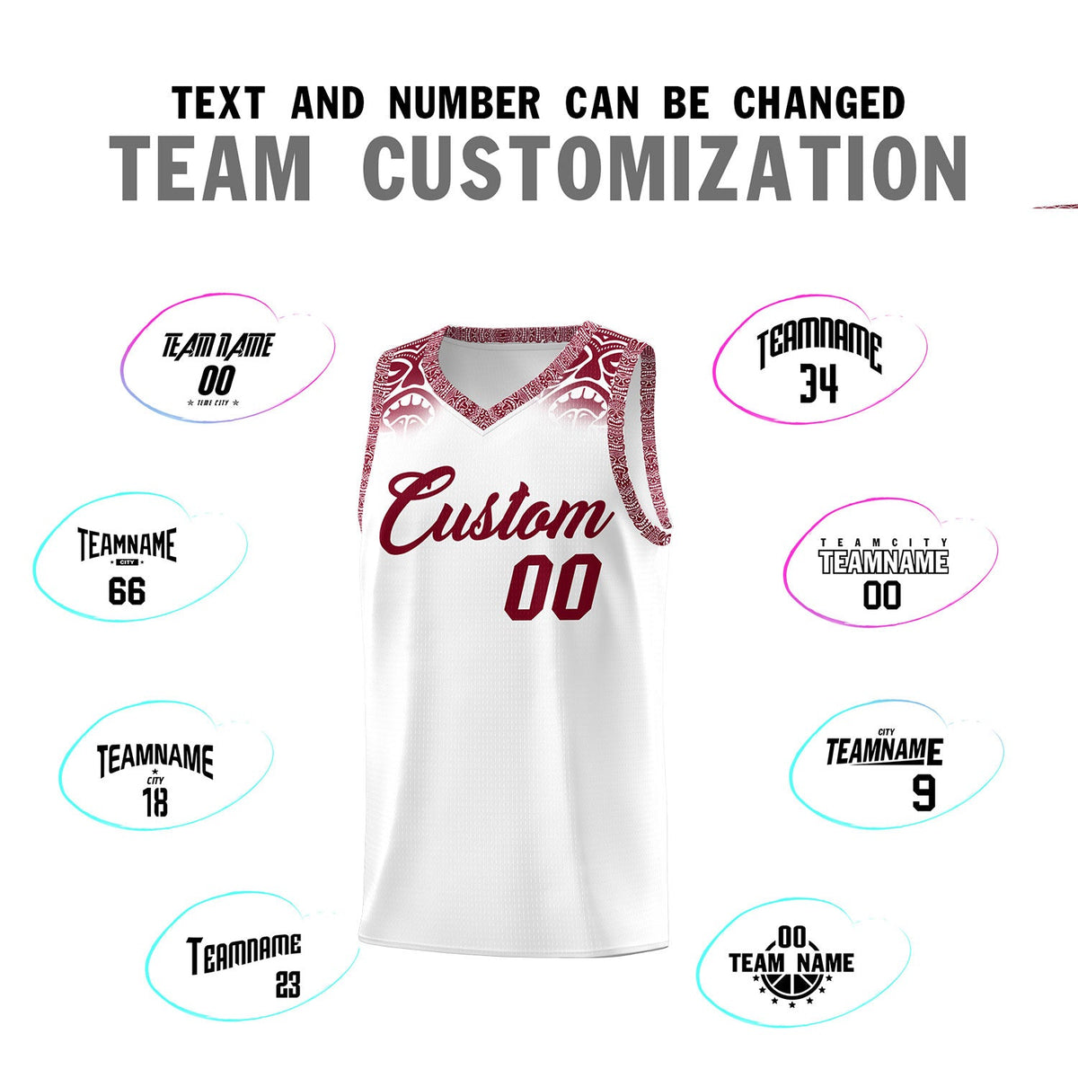 Custom White Crimson Personalized Indians Print Sets Sports Uniform Basketball Jersey