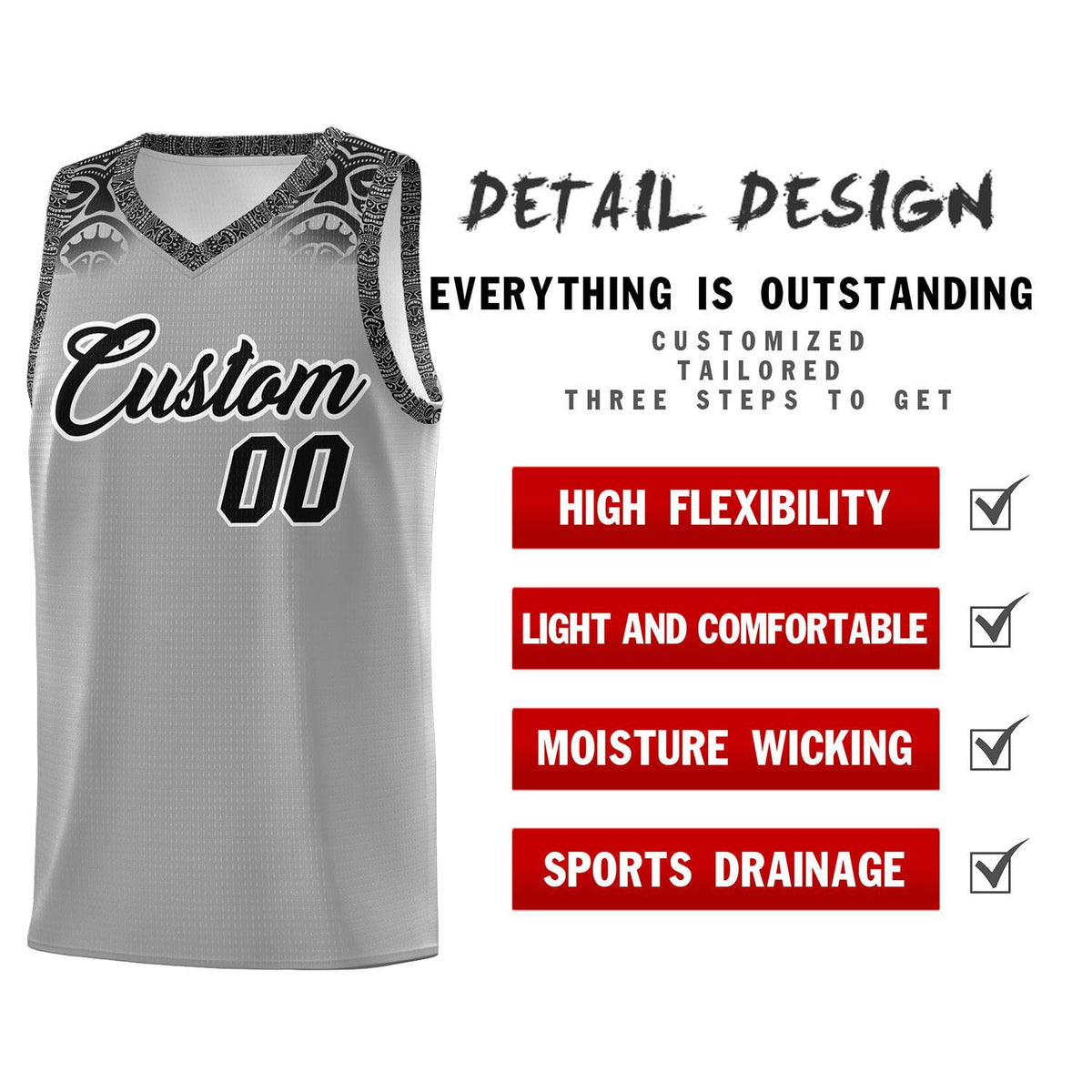 Custom Gray Black Personalized Indians Print Sets Sports Uniform Basketball Jersey