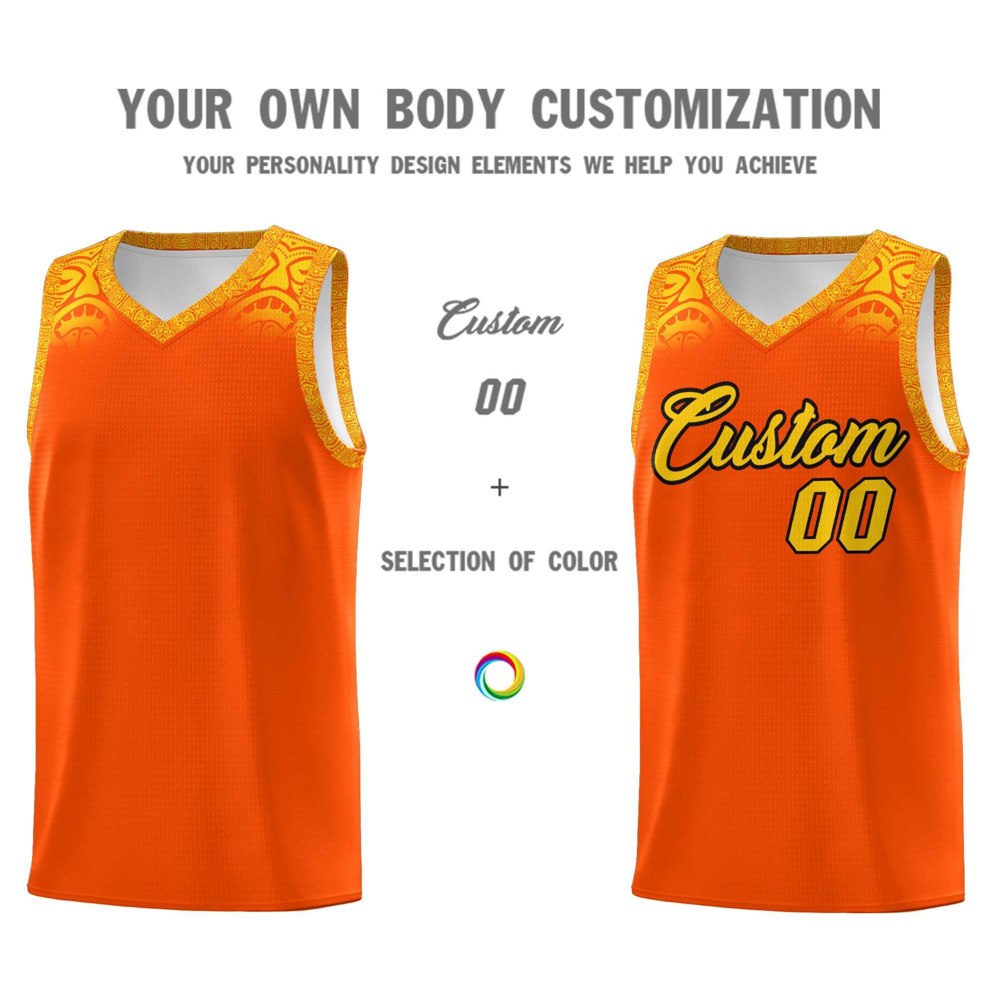 Custom Orange Gold Personalized Indians Print Sets Sports Uniform Basketball Jersey