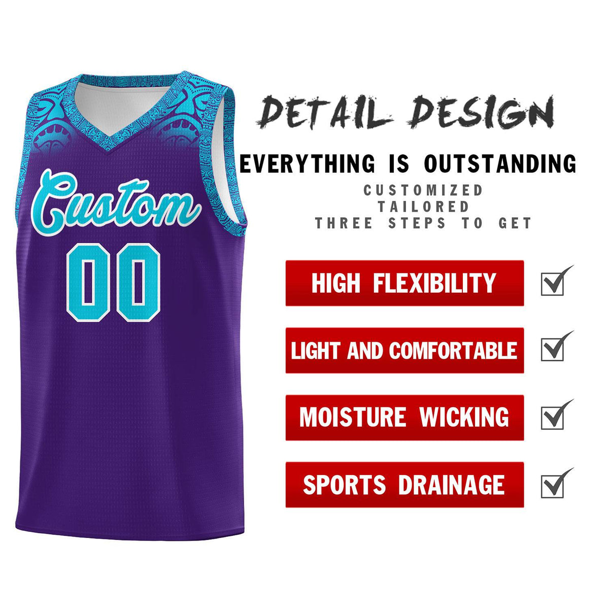 Custom Purple Sky Blue Personalized Indians Print Sets Sports Uniform Basketball Jersey