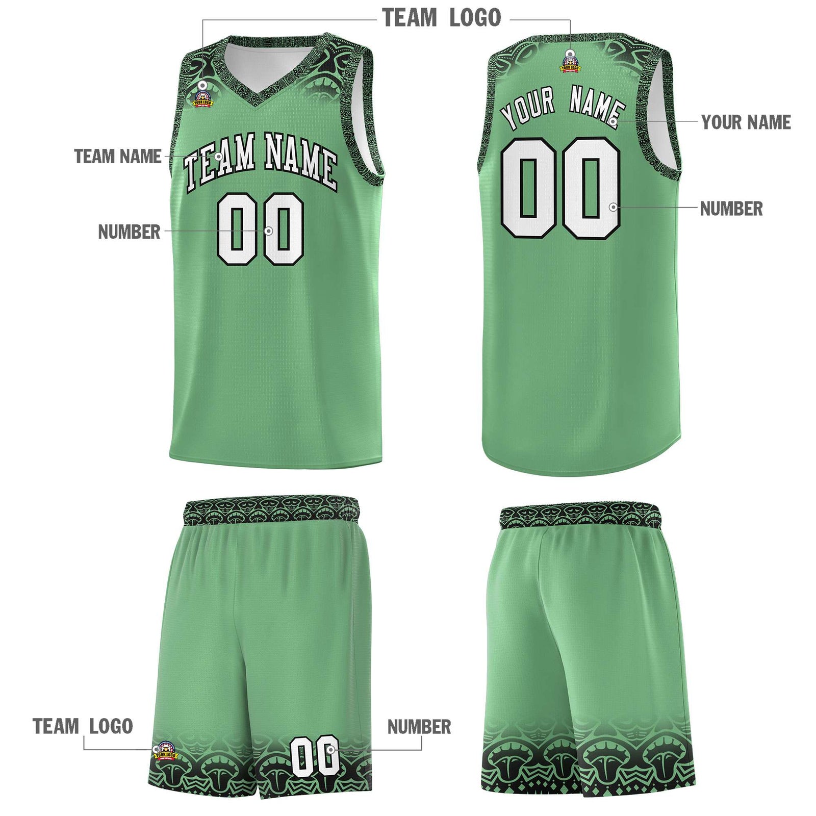 Custom Green Black Personalized Indians Print Sets Sports Uniform Basketball Jersey