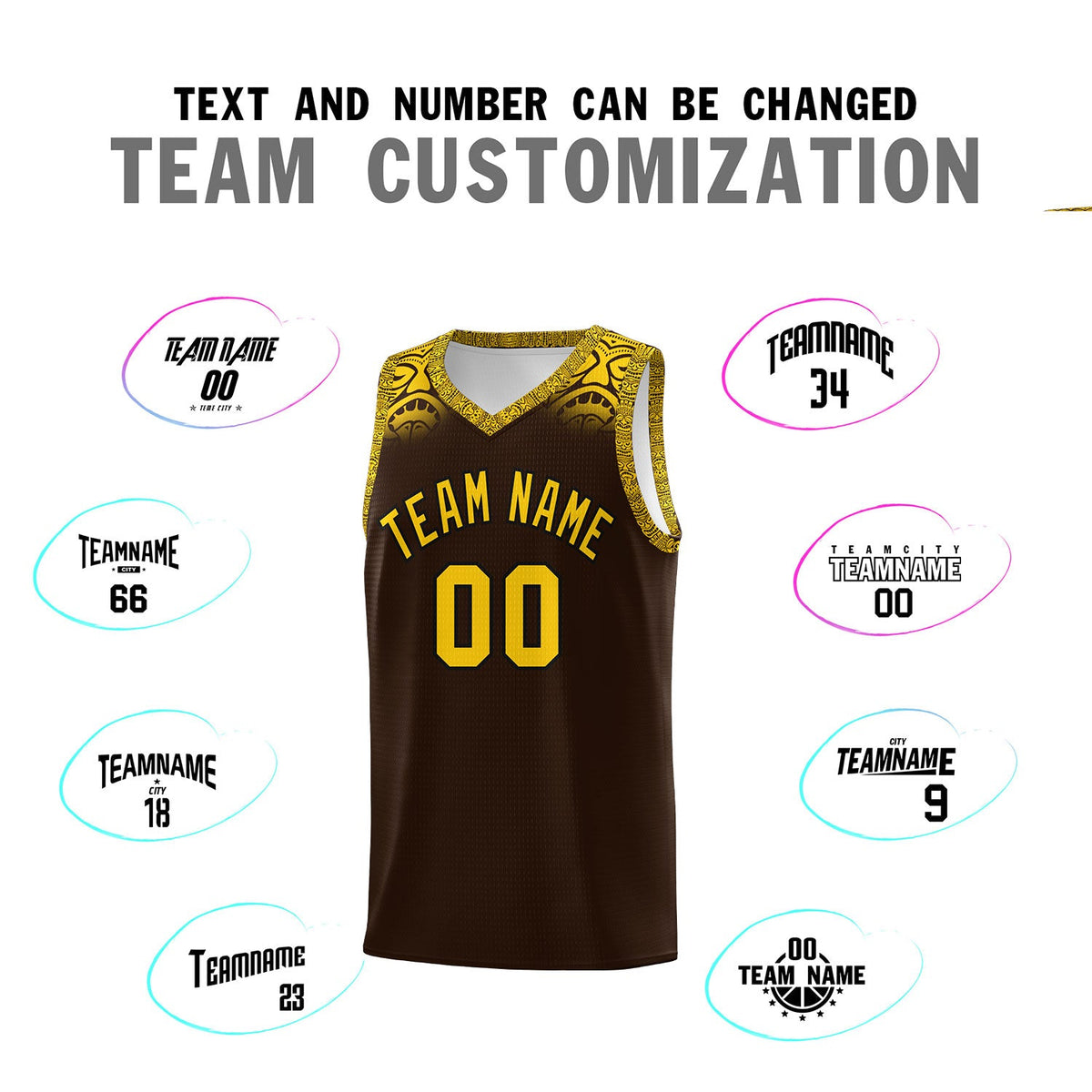 Custom Brown Gold Personalized Indians Print Sets Sports Uniform Basketball Jersey