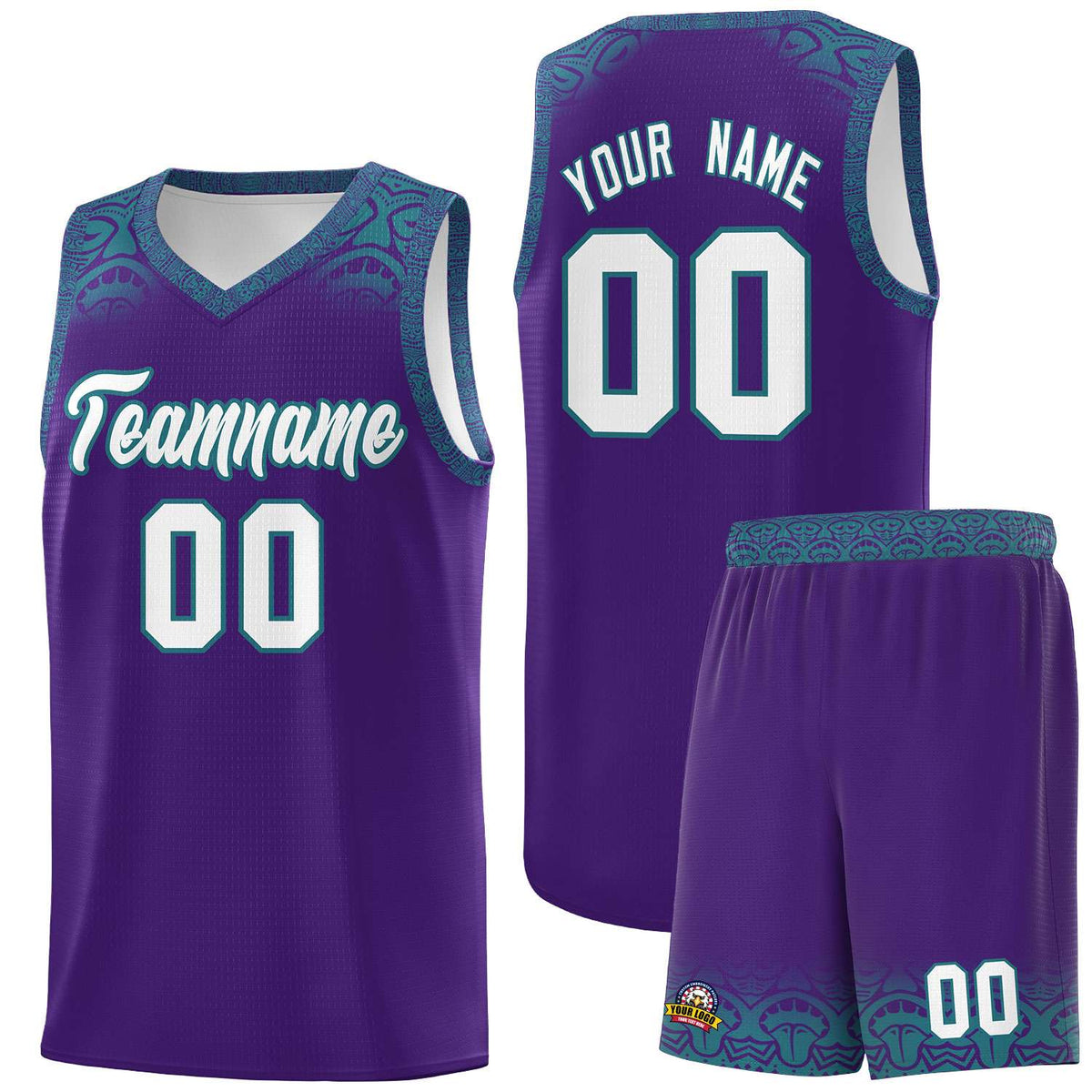 Custom Purple Aqua Personalized Indians Print Sets Sports Uniform Basketball Jersey