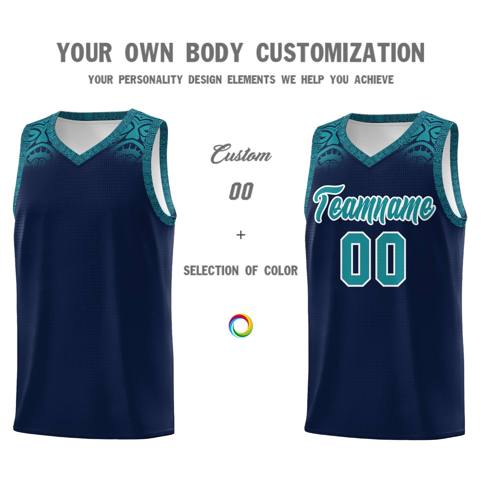 Custom Navy Aqua Personalized Indians Print Sets Sports Uniform Basketball Jersey
