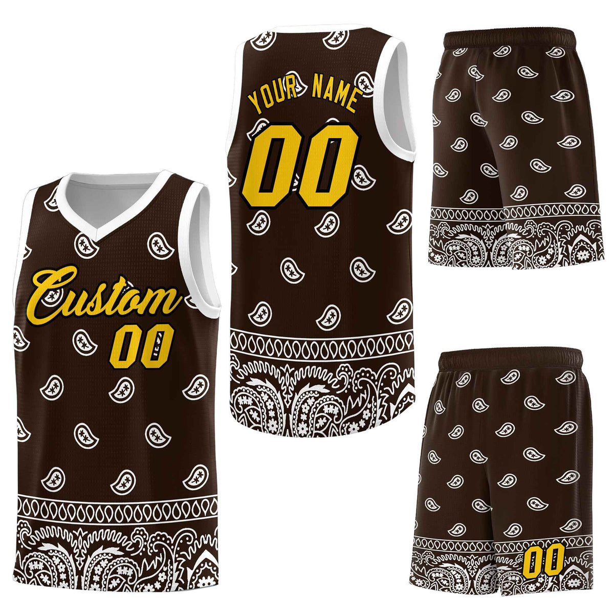 Custom Brown White Personalized Cashew Pattern Sports Uniform Basketball Jersey