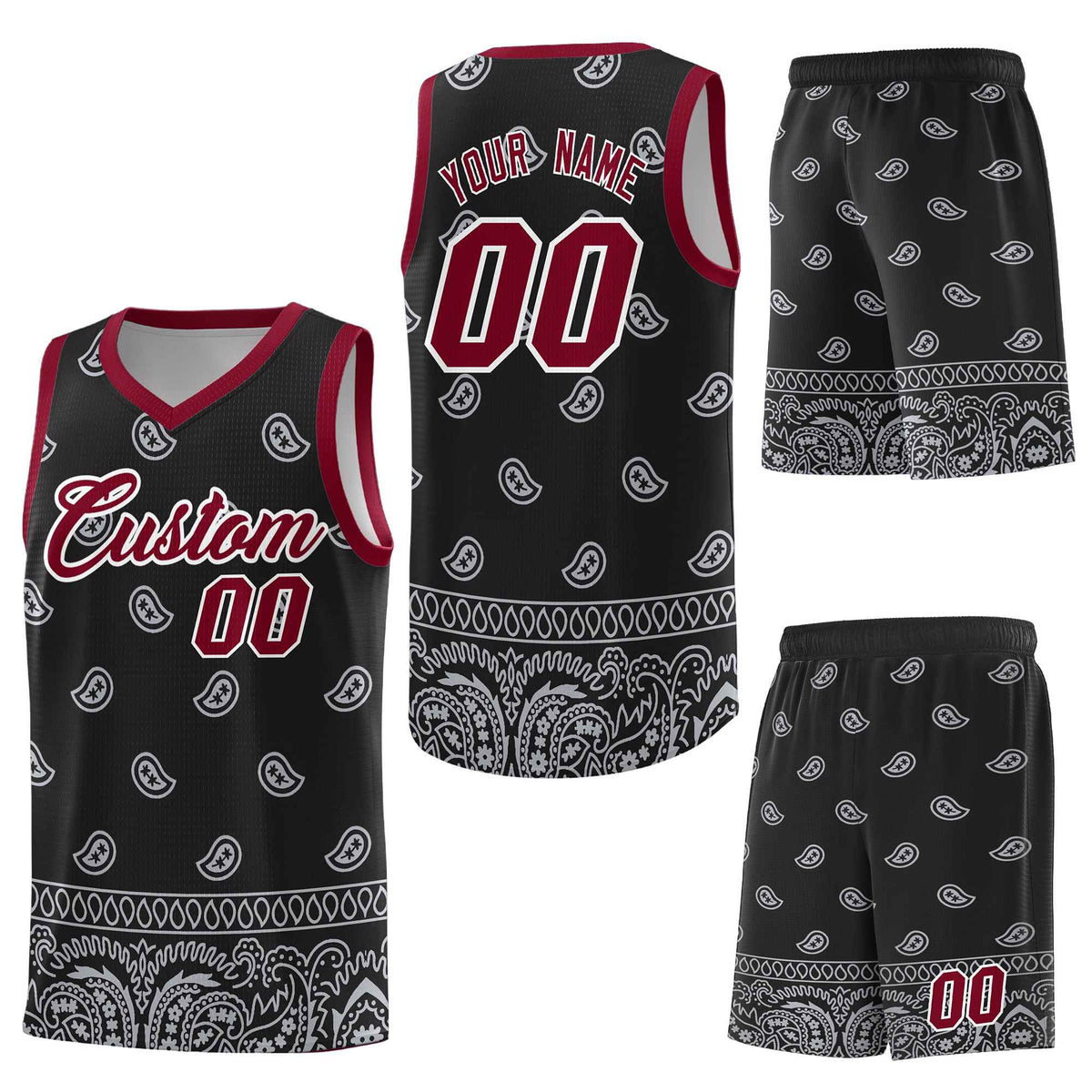 Custom Black Gray Personalized Cashew Pattern Sports Uniform Basketball Jersey