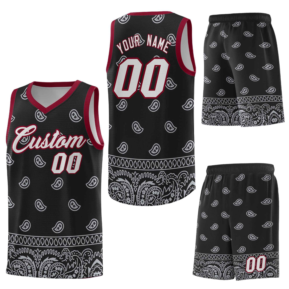 Custom Black Gray Personalized Cashew Pattern Sports Uniform Basketball Jersey
