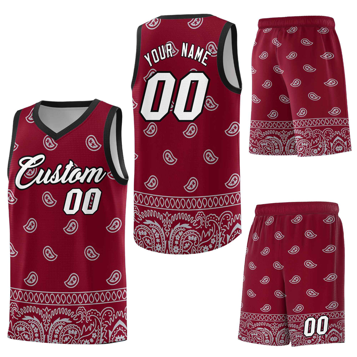 Custom Crimson Gray Personalized Cashew Pattern Sports Uniform Basketball Jersey