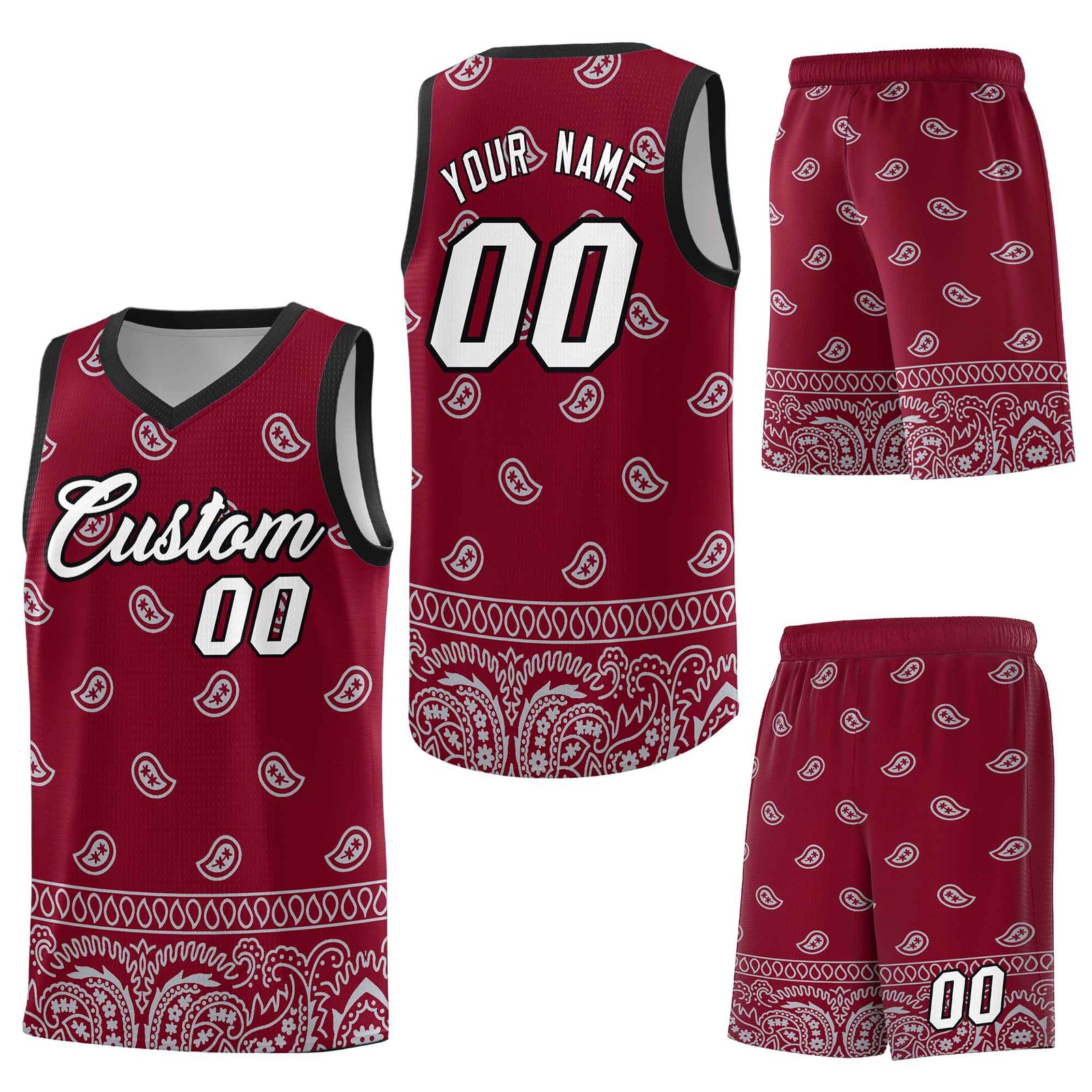 Custom Crimson Gray Personalized Cashew Pattern Sports Uniform Basketball Jersey