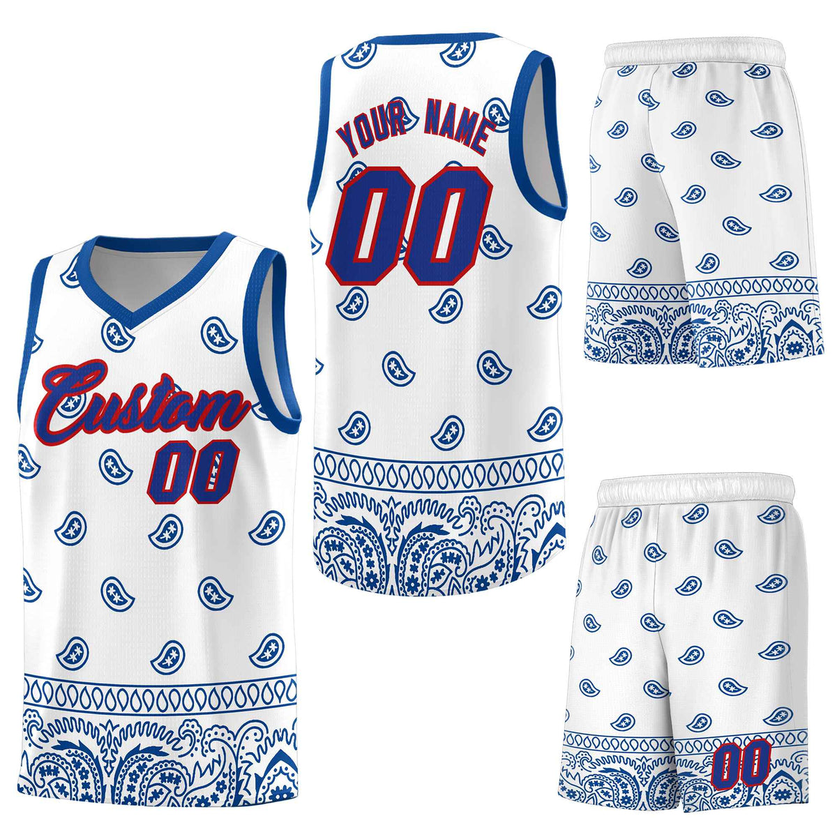 Custom White Royal Personalized Cashew Pattern Sports Uniform Basketball Jersey