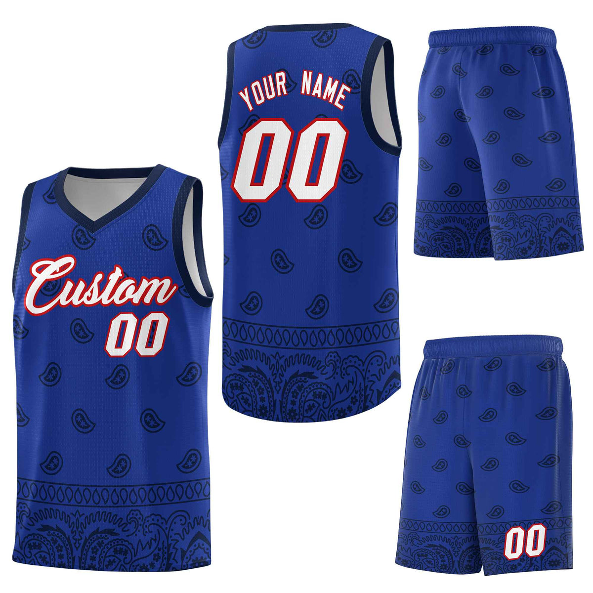Custom Royal Navy Personalized Cashew Pattern Sports Uniform Basketball Jersey