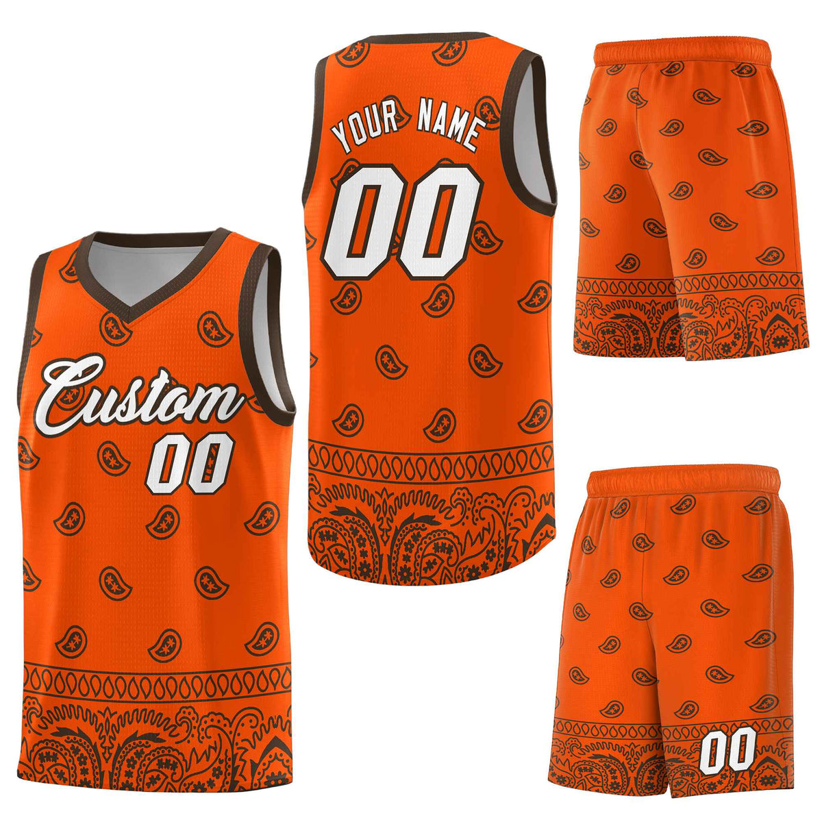 Custom Orange Brown Personalized Cashew Pattern Sports Uniform Basketball Jersey