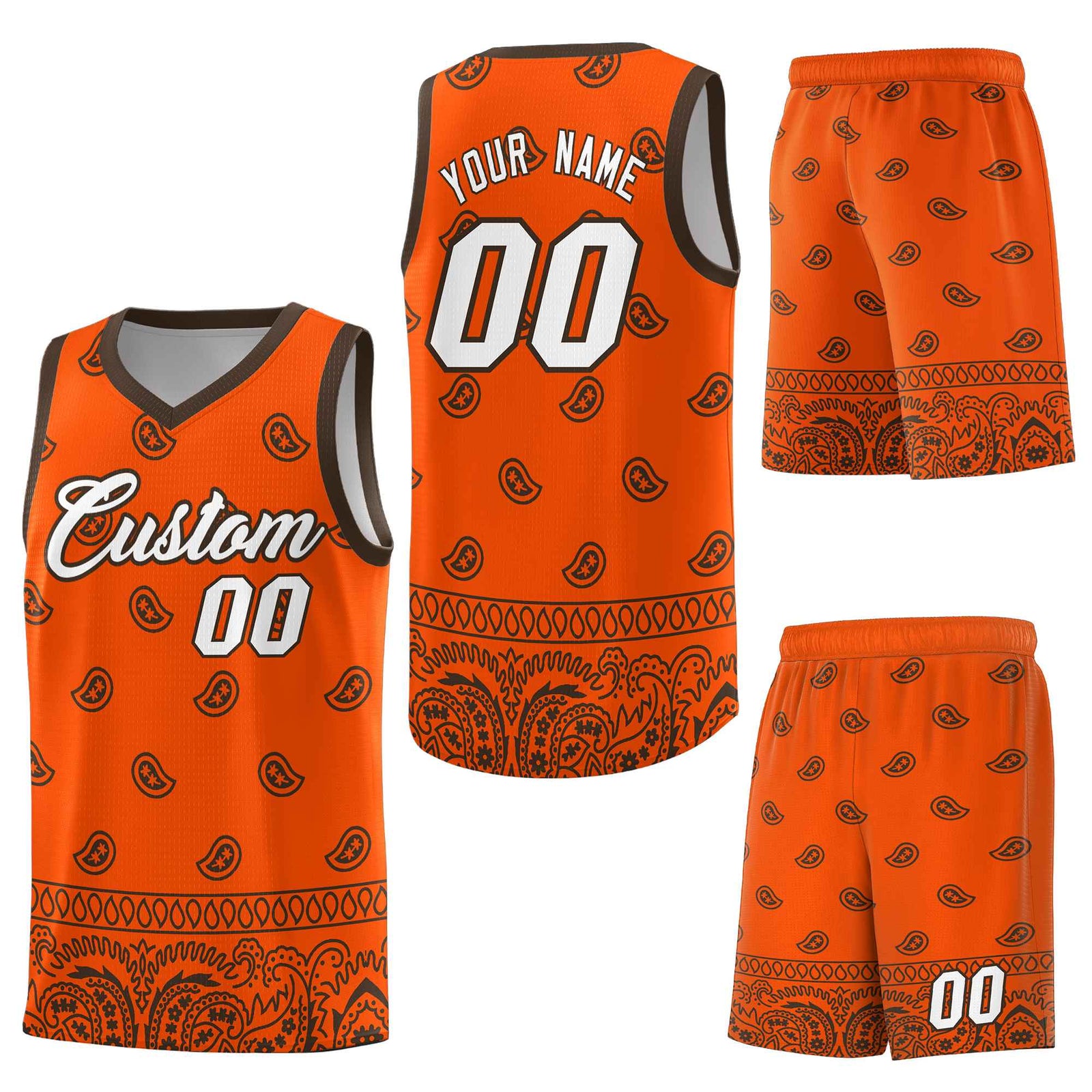 Custom Orange Brown Personalized Cashew Pattern Sports Uniform Basketball Jersey
