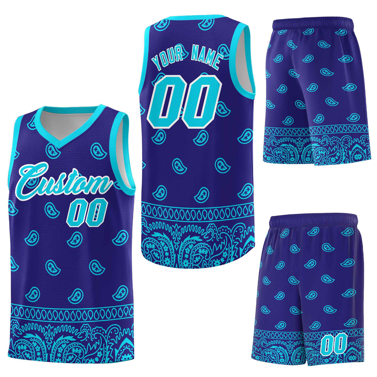 Custom Royal Bright Green Personalized Cashew Pattern Sports Uniform Basketball Jersey