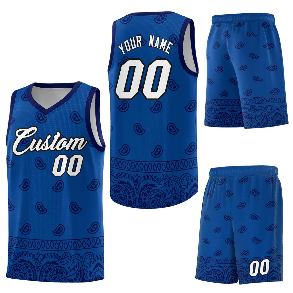 Custom Royal Navy Personalized Cashew Pattern Sports Uniform Basketball Jersey
