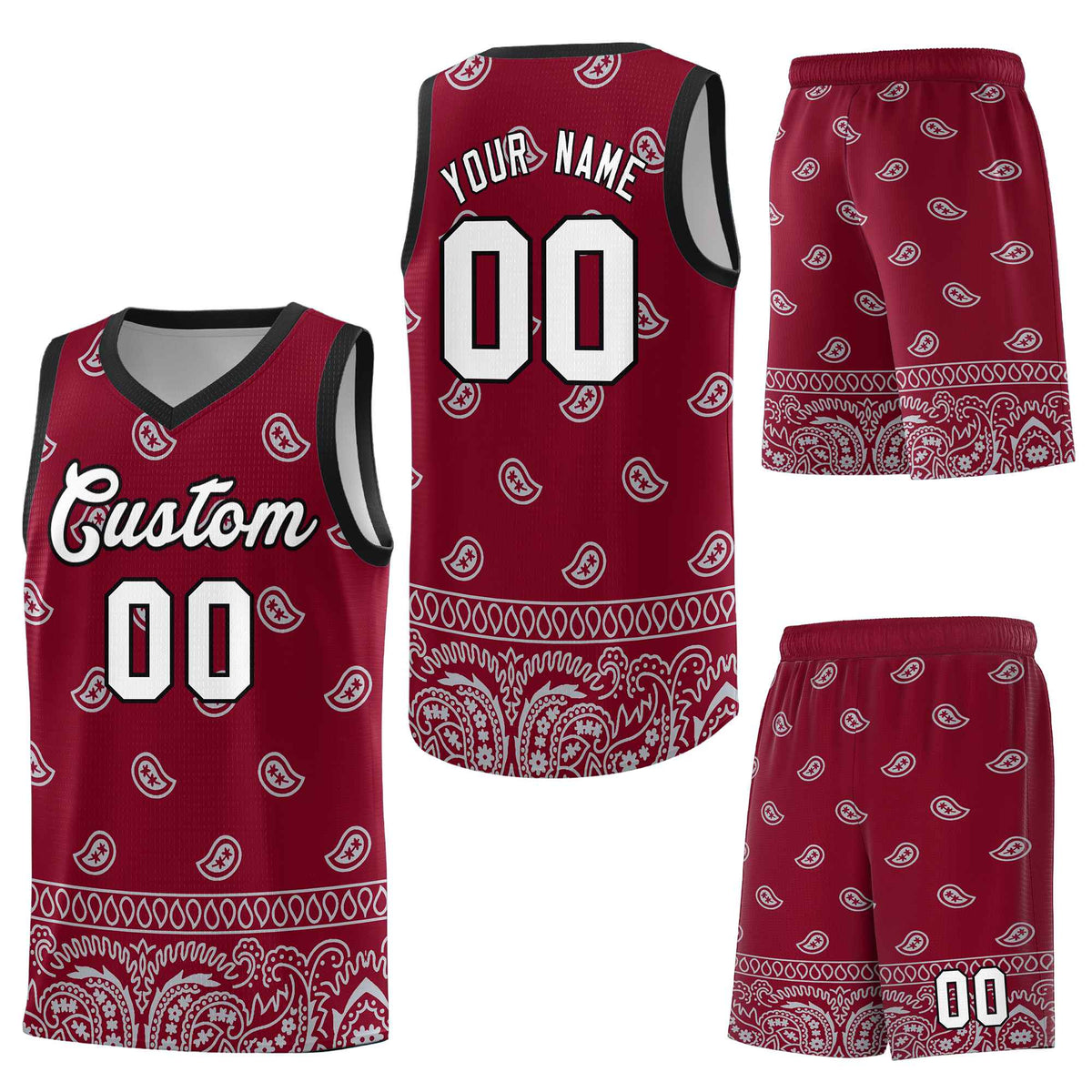 Custom Crimson Gray Personalized Cashew Pattern Sports Uniform Basketball Jersey