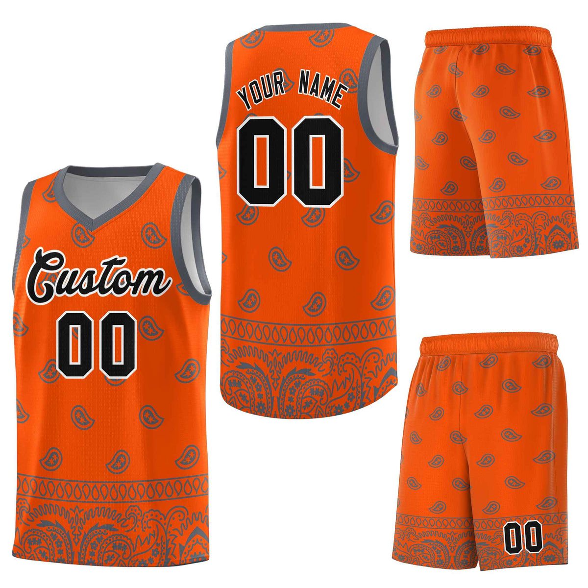 Custom Orange Dark Gray Personalized Cashew Pattern Sports Uniform Basketball Jersey