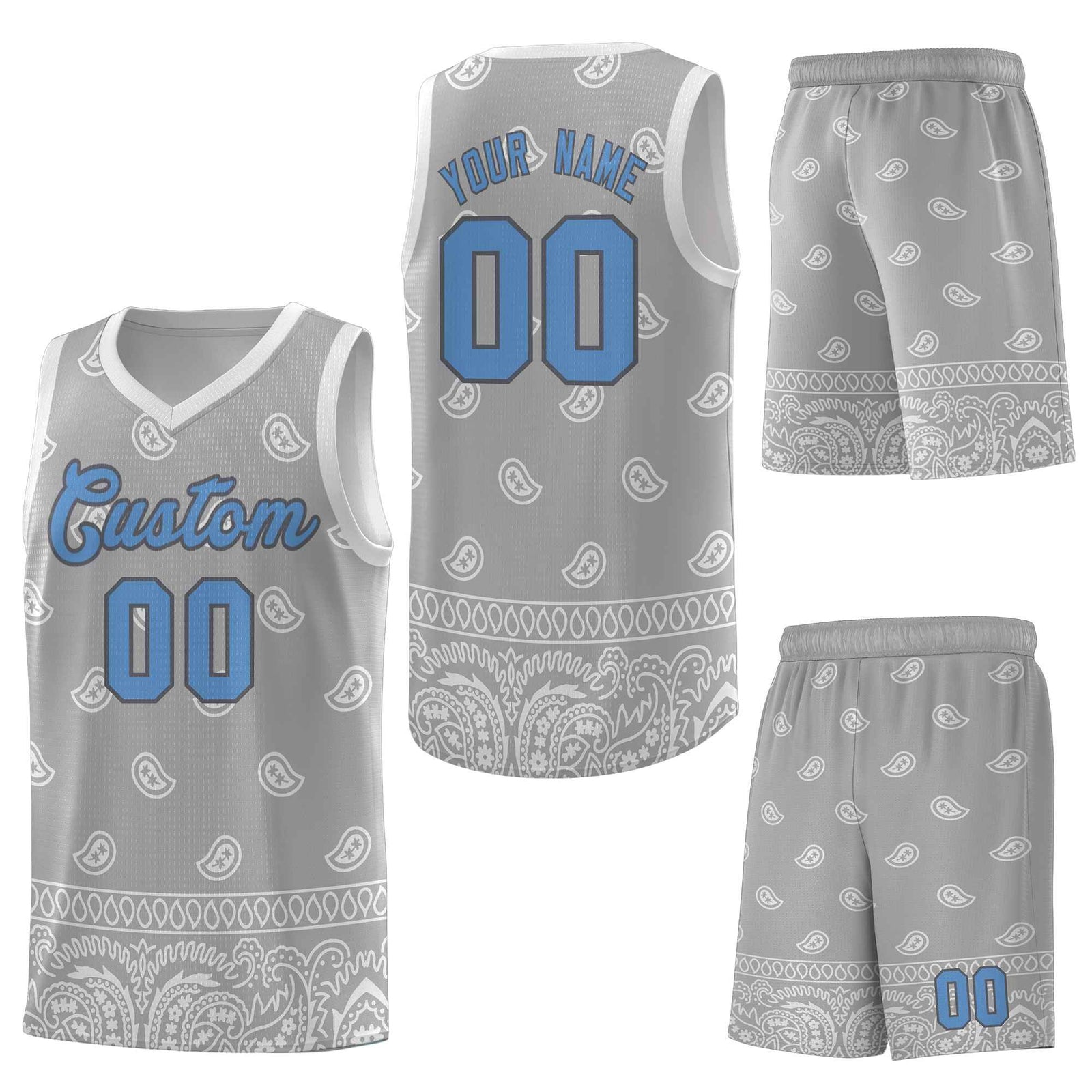 Custom Gray Light Gray Personalized Cashew Pattern Sports Uniform Basketball Jersey