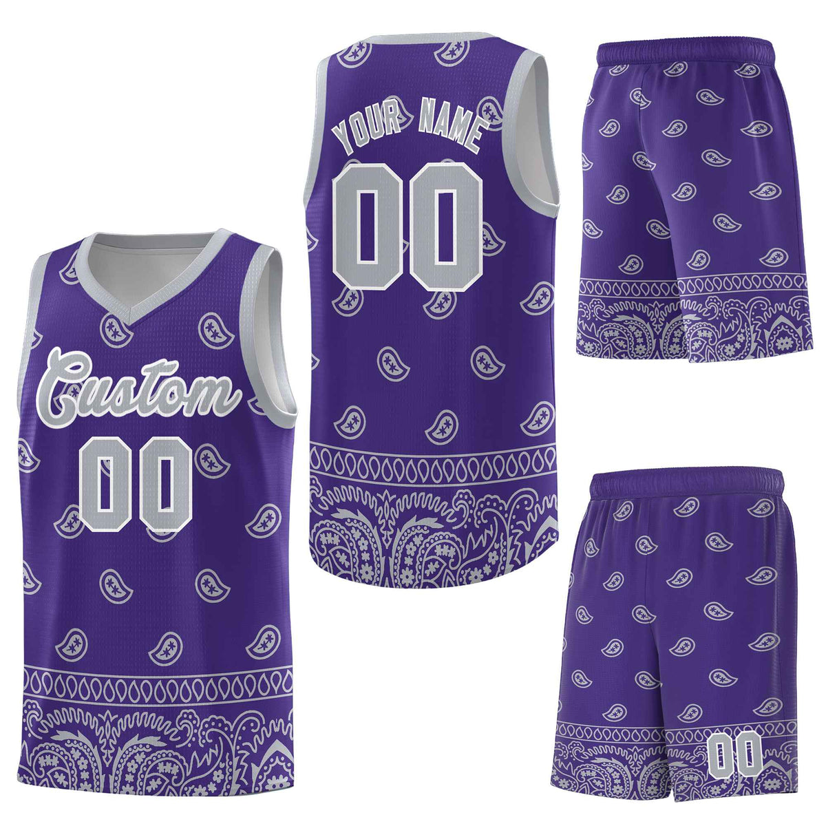 Custom Purple Gray Personalized Cashew Pattern Sports Uniform Basketball Jersey