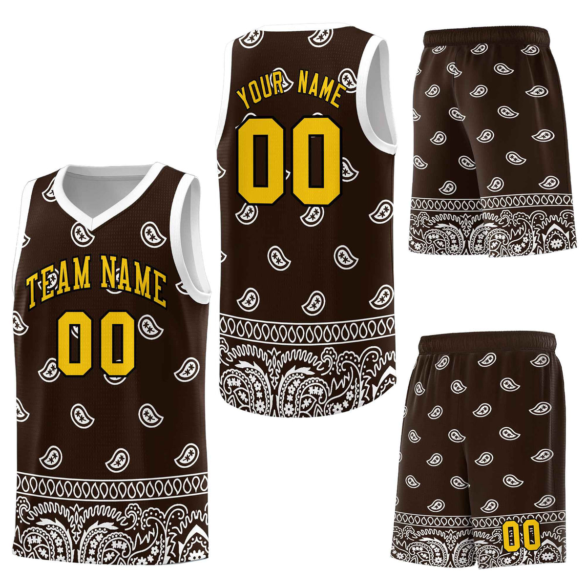 Custom Brown White Personalized Cashew Pattern Sports Uniform Basketball Jersey